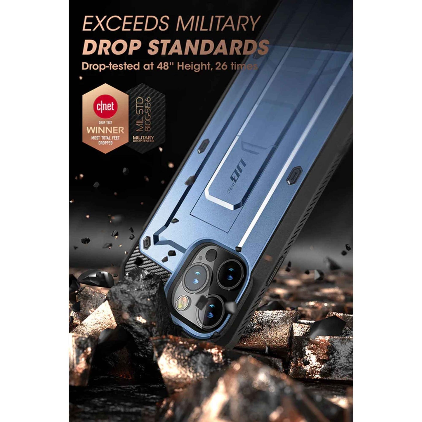 Supcase Unicorn Beetle UB PRO for iPhone 14 Pro Max - Rugged Case with Built-In Screen Protector - Metallic Blue