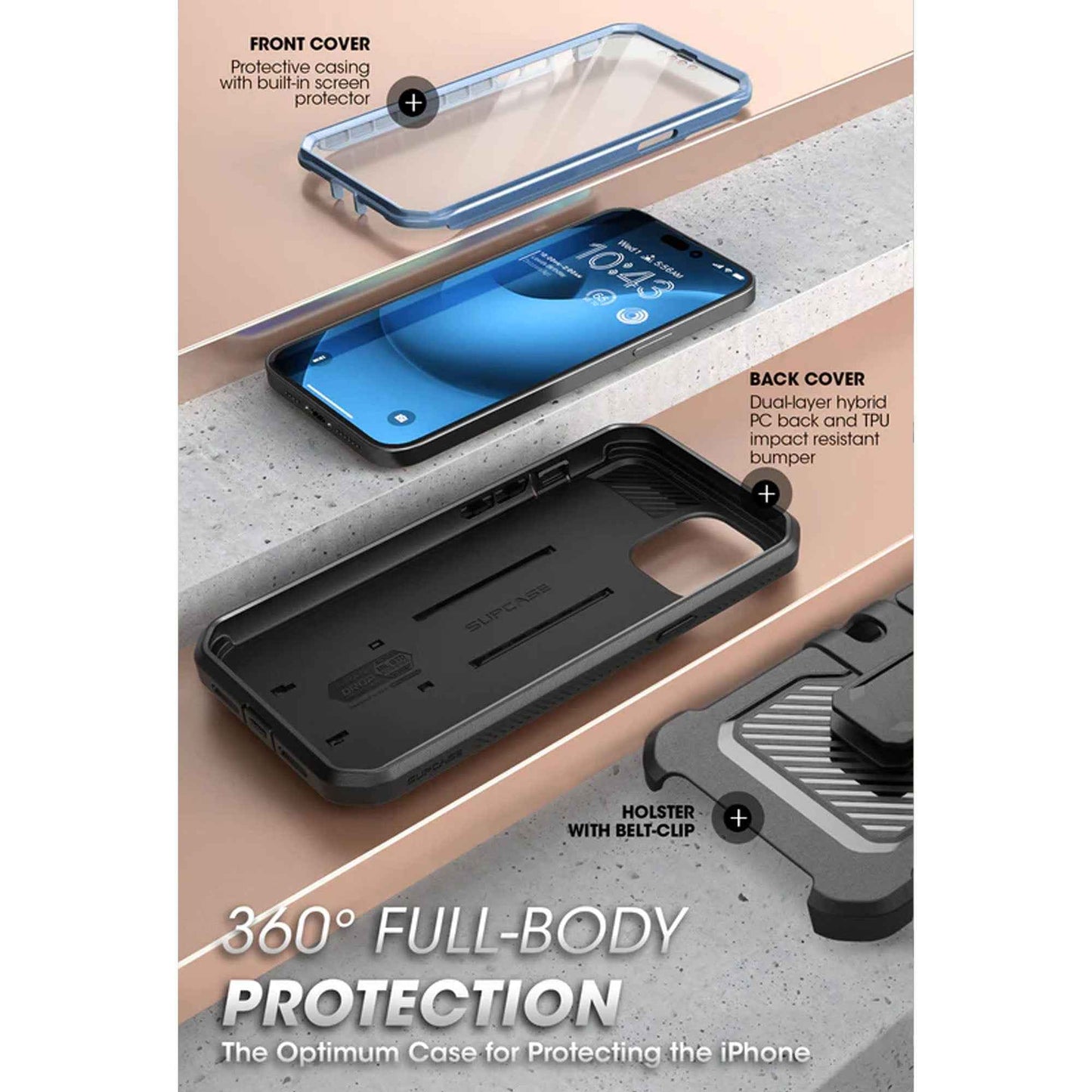 Supcase Unicorn Beetle UB PRO for iPhone 14 Pro Max - Rugged Case with Built-In Screen Protector - Metallic Blue