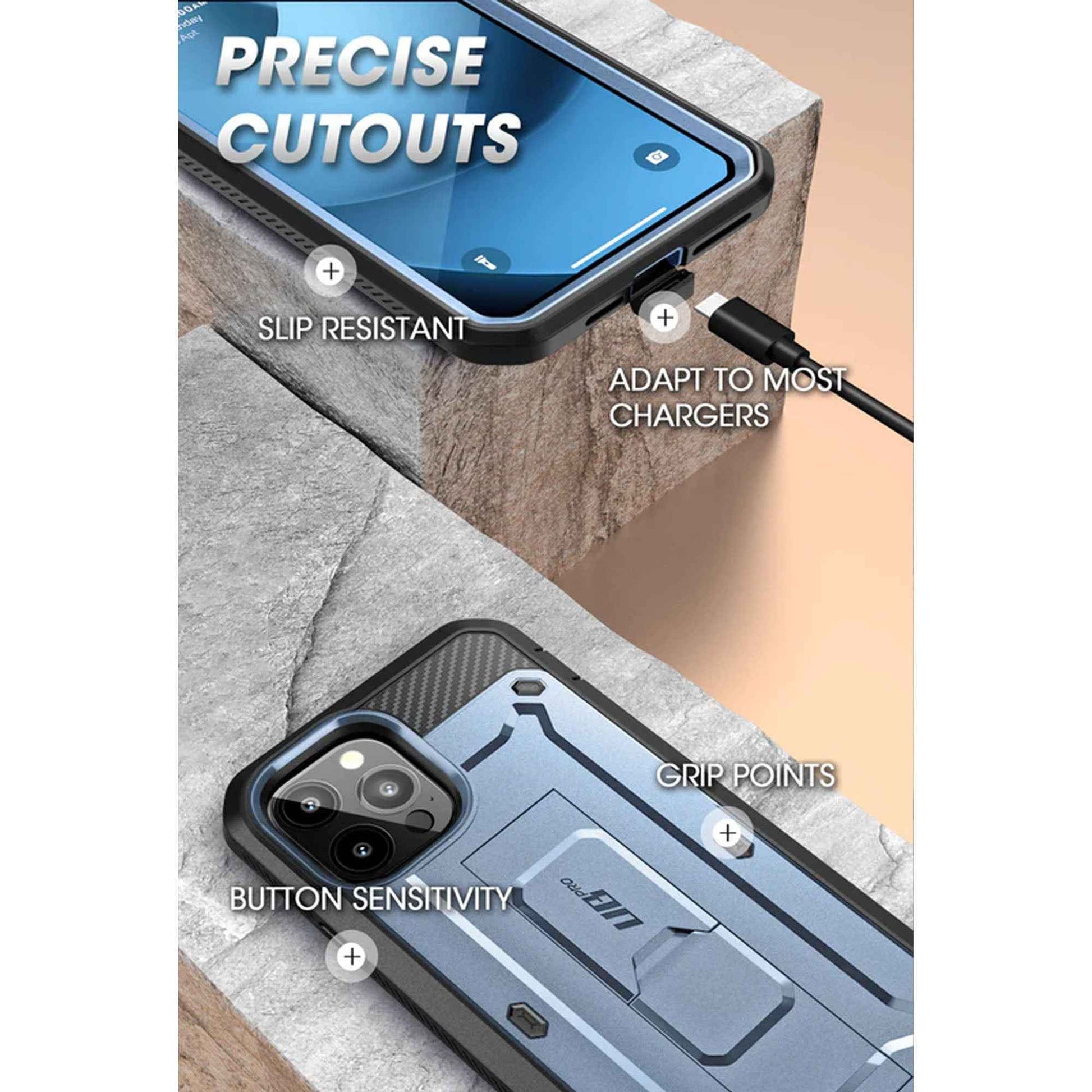 Supcase Unicorn Beetle UB PRO for iPhone 14 Pro Max - Rugged Case with Built-In Screen Protector - Metallic Blue