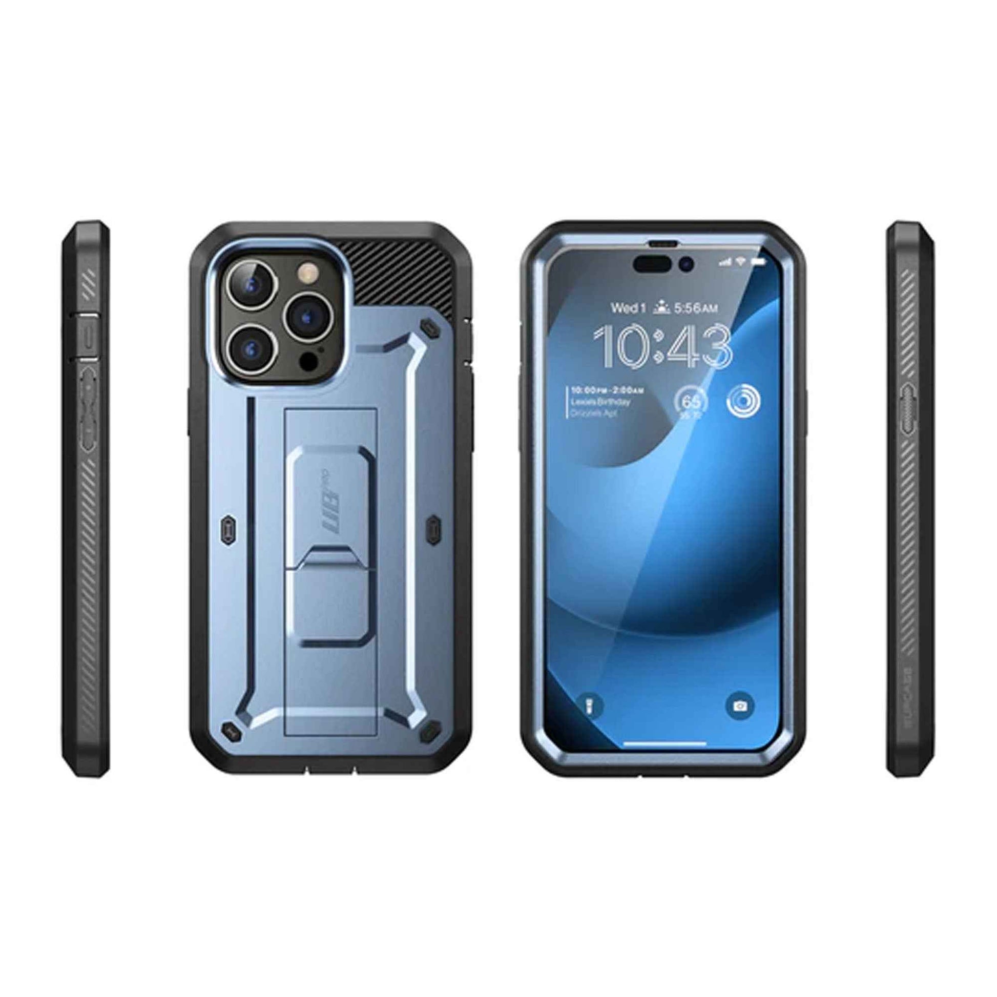 Supcase Unicorn Beetle UB PRO for iPhone 14 Pro Max - Rugged Case with Built-In Screen Protector - Metallic Blue
