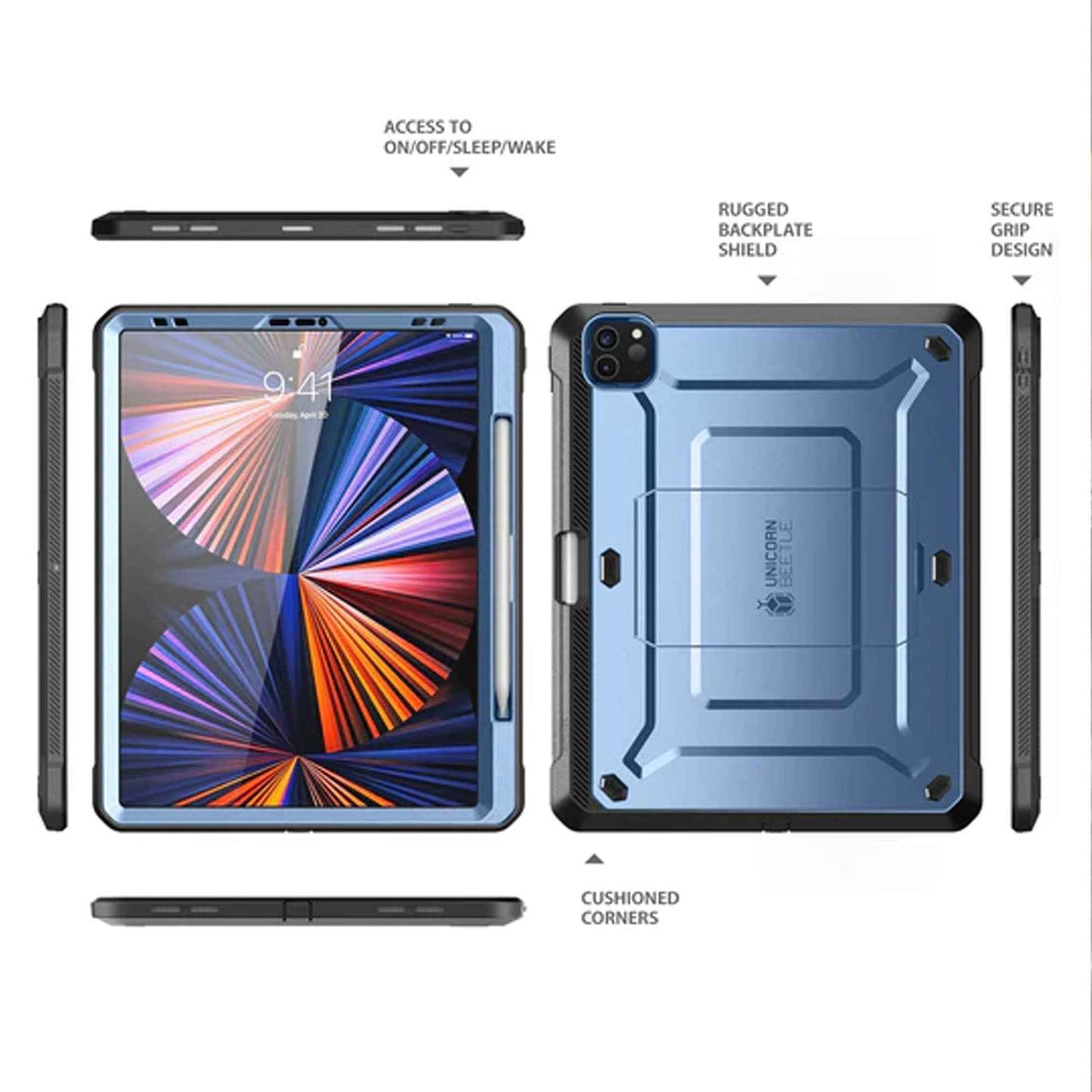 Supcase Unicorn Beetle UB PRO for iPad Pro 12.9" ( 2020 - 2021 ) with Build-in Screen Protector & Apple Pencil Holder - Metallic Blue