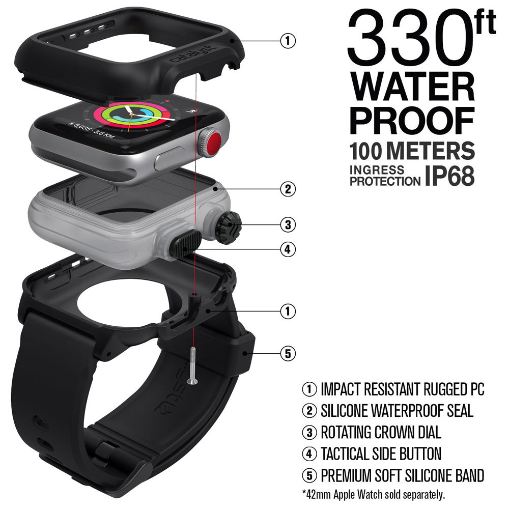 Catalyst Waterproof Shock Resistant Case for Apple Watch 42mm Series 3 & 2 (Stealth Black)