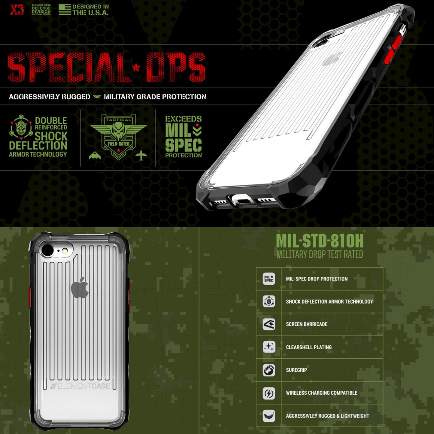 Element Case Special Ops for iPhone 13 - 13 Pro 6.1" 5G - Clear - Black (Barcode: 810046111949 )