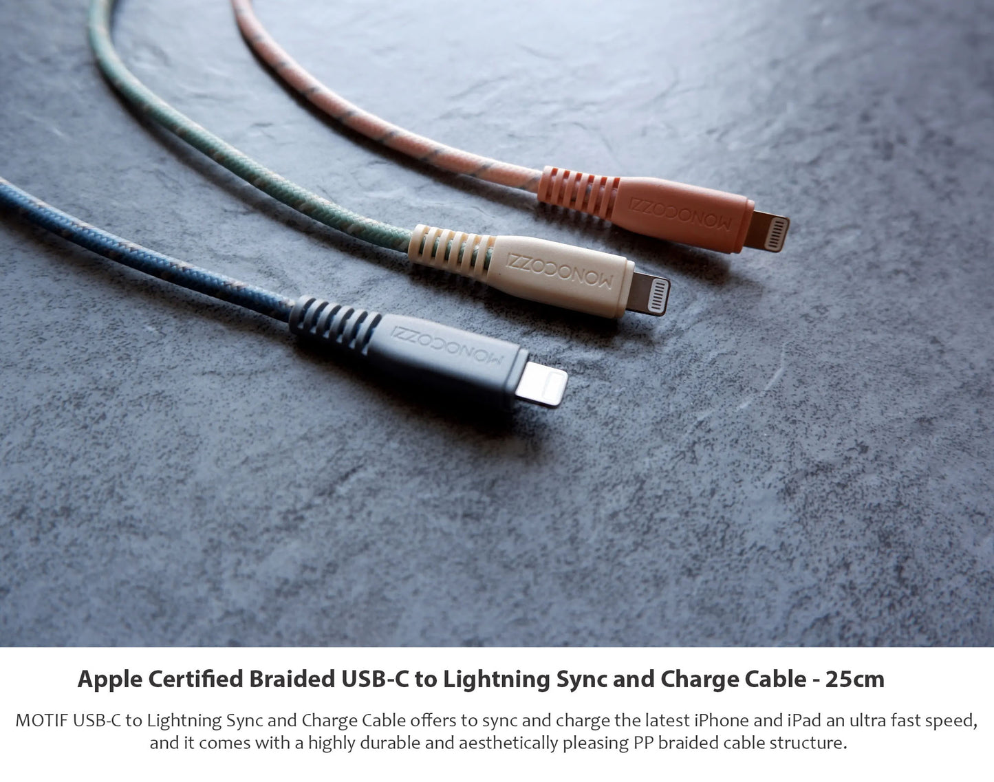 Monocozzi Motif Braided USB-C to Lightning Cable ( 25cm ) - Green (Barcode: 4895199105379 )
