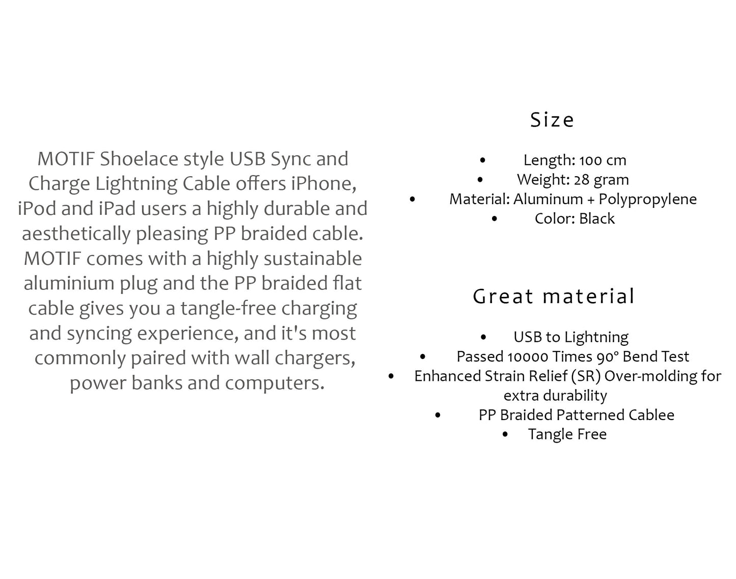 Monocozzi Motif Braided Lightning Cable Flat ( 100cm ) - Black (Barcode: 4895199102040 )