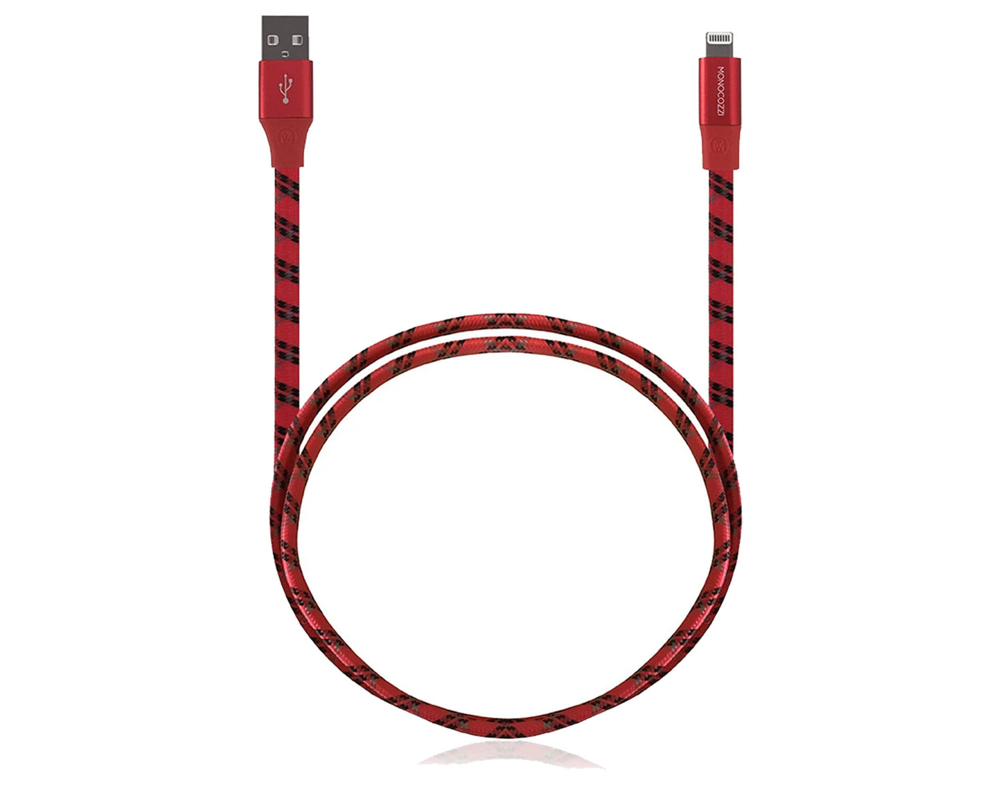 Monocozzi Motif Braided Lightning Cable Flat ( 100cm ) - Red (Barcode: 4895199102064 )