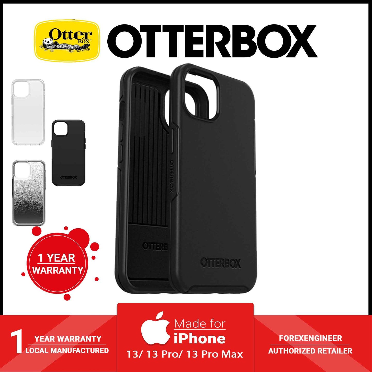 Otterbox Symmetry for iPhone 13 Pro 6.1" 5G - Antimicrobial Case - Black (Barcode: 840104265000 )