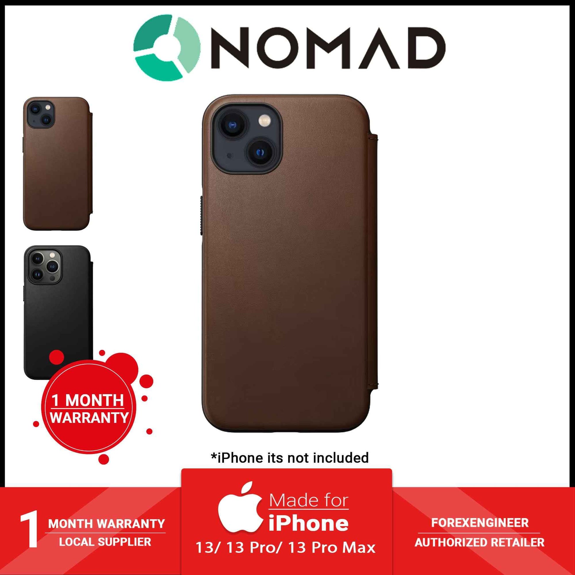 Nomad Modern Leather Folio Rugged Case for iPhone 13 Pro Max 6.7" 5G - MagSafe Compatible - Rustic Brown (Barcode: 856500010755 )