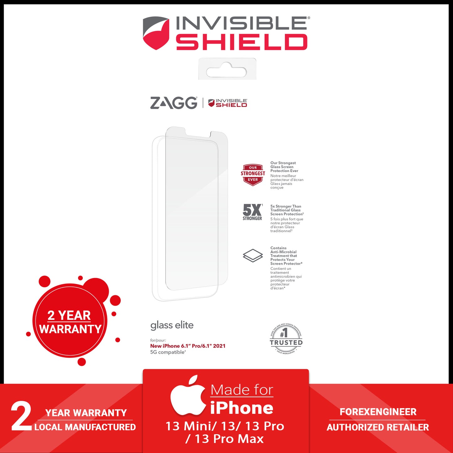 InvisibleShield Glass Elite for iPhone 13 Mini 5.4" 5G - Case Friendly Screen (Barcode: 840056148826 )