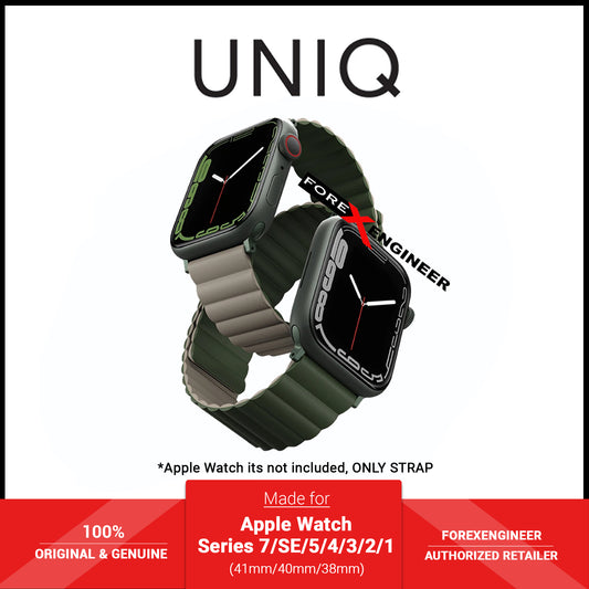 UNIQ Revix Magnetic Silicone Strap for Apple Watch Series 7 - SE - 6 - 5 - 4 - 3 - 2 - 1 ( 41mm - 40mm - 38mm ) - Pine ( Green - Taupe ) (Barcode: 8886463679081 )
