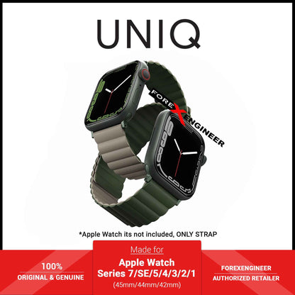 UNIQ Revix Magnetic Silicone Strap for Apple Watch Series 7 - SE - 6 - 5 - 4 - 3 - 2 - 1 ( 45mm - 44mm - 42mm ) - Pine ( Green - Taupe ) (Barcode: 8886463679166 )