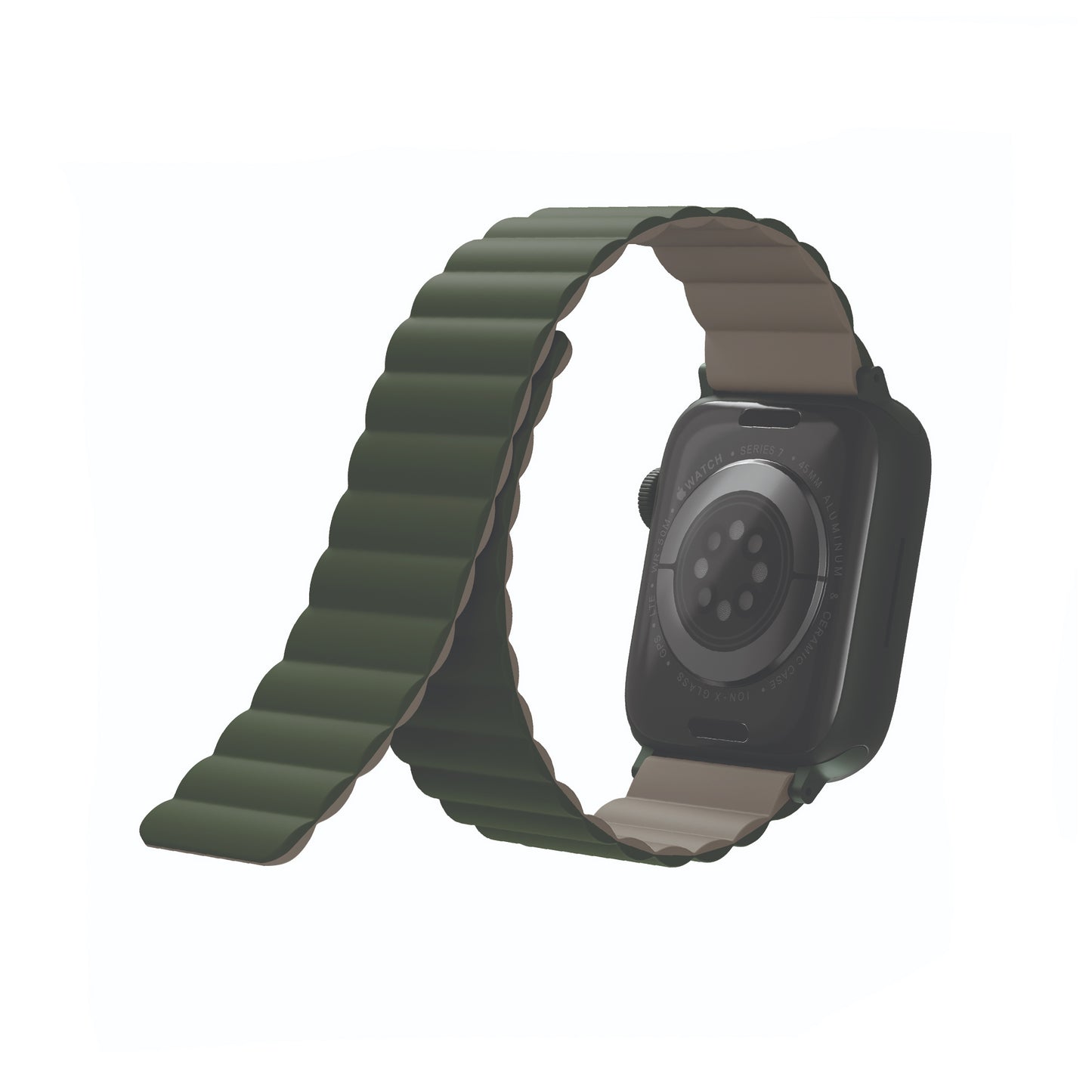 UNIQ Revix Magnetic Silicone Strap for Apple Watch Series 7 - SE - 6 - 5 - 4 - 3 - 2 - 1 ( 45mm - 44mm - 42mm ) - Pine ( Green - Taupe ) (Barcode: 8886463679166 )