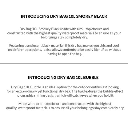 HyperGear 10L Dry Bag Mix - Smokey Black ( 1pcs ) & Bubble ( 1pcs ) + FREE ( 1pcs ) Dry Bag Q2L ( Barcode: 301150 + 301158 + 30111 )