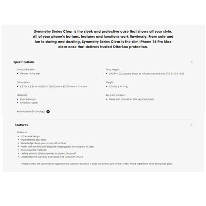 Otterbox Symmetry for iPhone 14 Pro - Clear (Barcode: 840262382342 )
