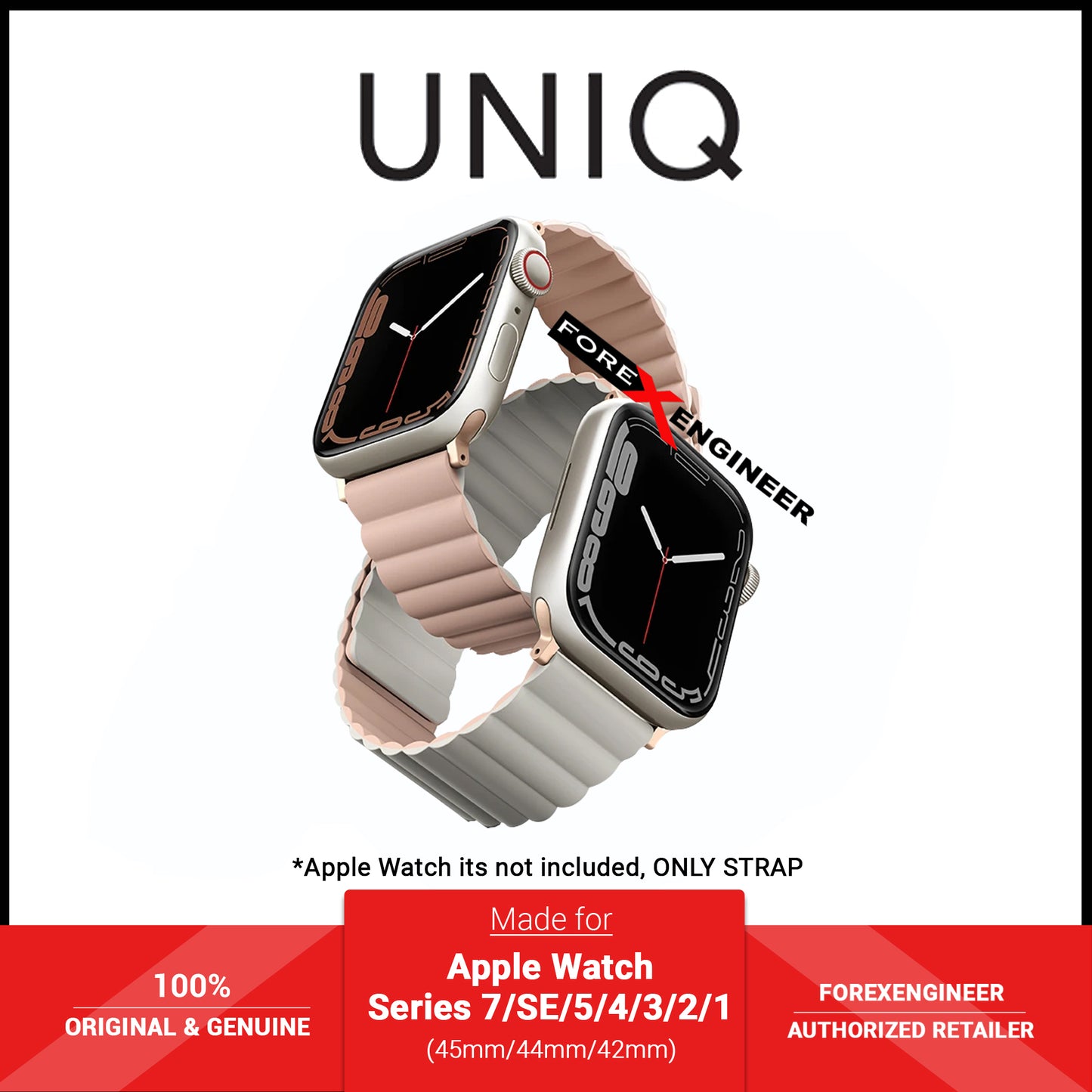 UNIQ Revix Magnetic Silicone Strap for Apple Watch Series 7 - SE - 6 - 5 - 4 - 3 - 2 - 1 ( 45mm - 44mm - 42mm ) - Blush ( Pink - Beige ) (Barcode: 8886463679159 )