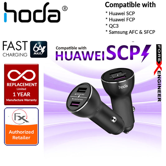 HODA Smart Fast Car Charger Compatible with Huawei SCP (SuperCharge), Huawei FCP (FastCharge), QC3, Samsung AFC & SFCP