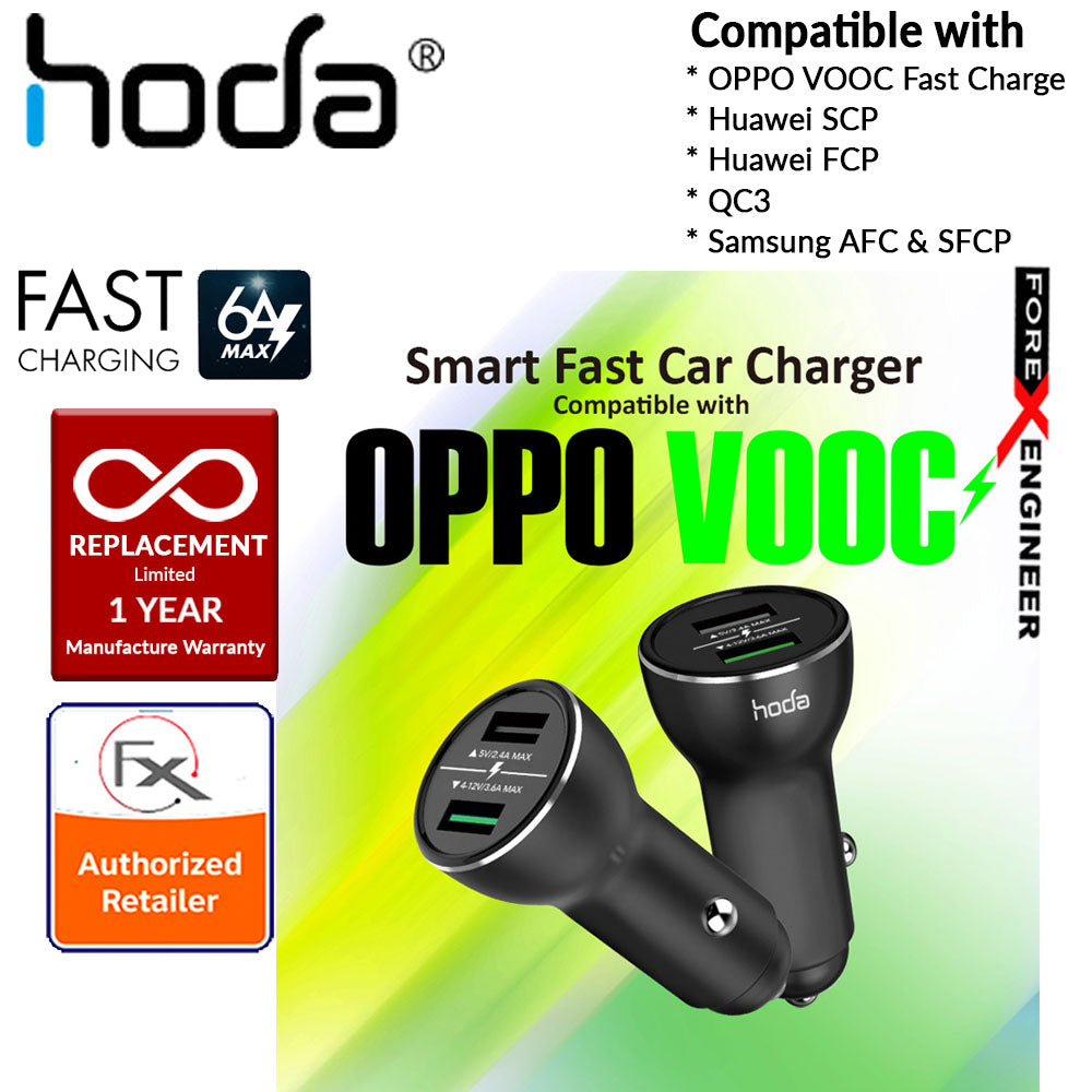 HODA Smart Fast Car Charger Compatible with Oppo VOOC Fast Charge, Huawei SCP (SuperCharge), Huawei FCP (FastCharge), QC3, Samsung AFC & SFCP