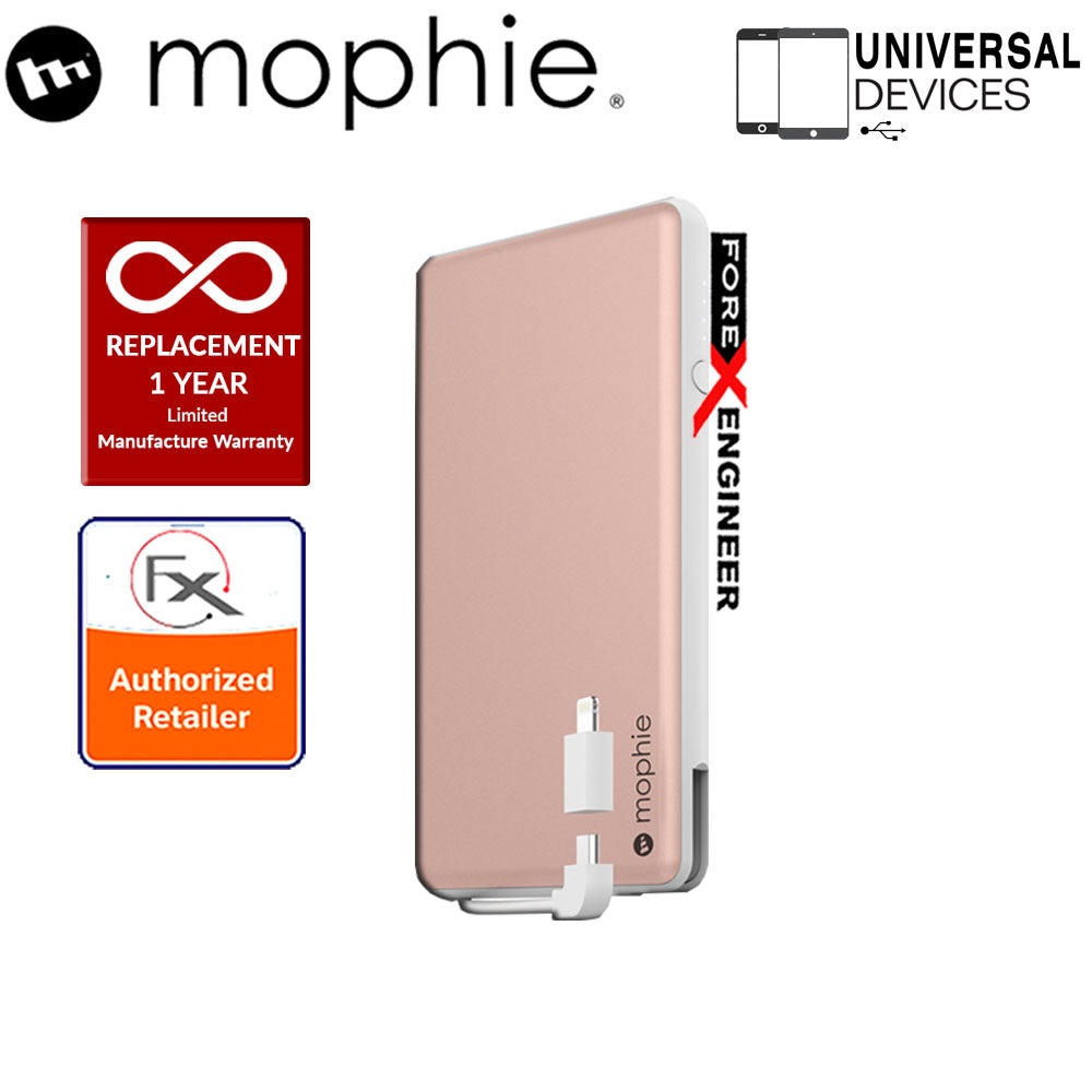 Mophie Powerstation Plus 6000mah Universal Powerbank with Built-in Switch-tip charging cable - Rose Gold