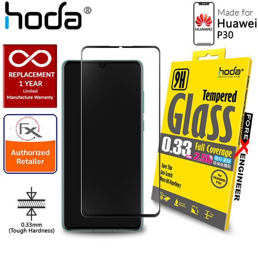 Hoda Tempered Glass for Huawei P30 - 2.5D 0.33mm Full Coverage Screen Protector - Black