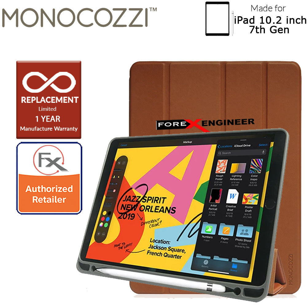 Monocozzi Lucid Plus Folio for iPad 10.2" ( 7th - 8th - 9th Gen ) ( 2019 - 2021 ) with Apple Pencil Slot - Tan Color ( Barcode: 4895199105782 )