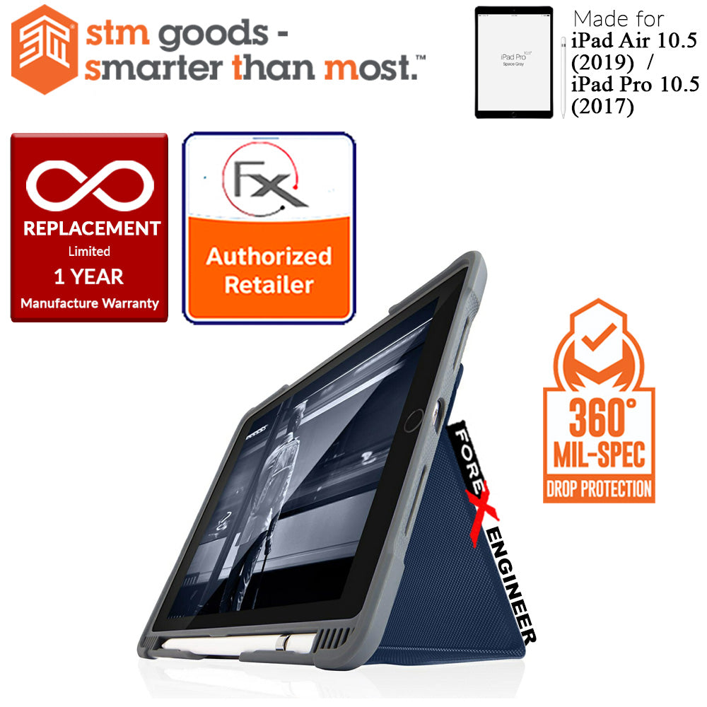 STM Dux Plus Case for iPad Air iPad Air 10.5" (2019) - Pro 10.5" (2017) - Built-in Apple Pencil Storage - Midnight Blue