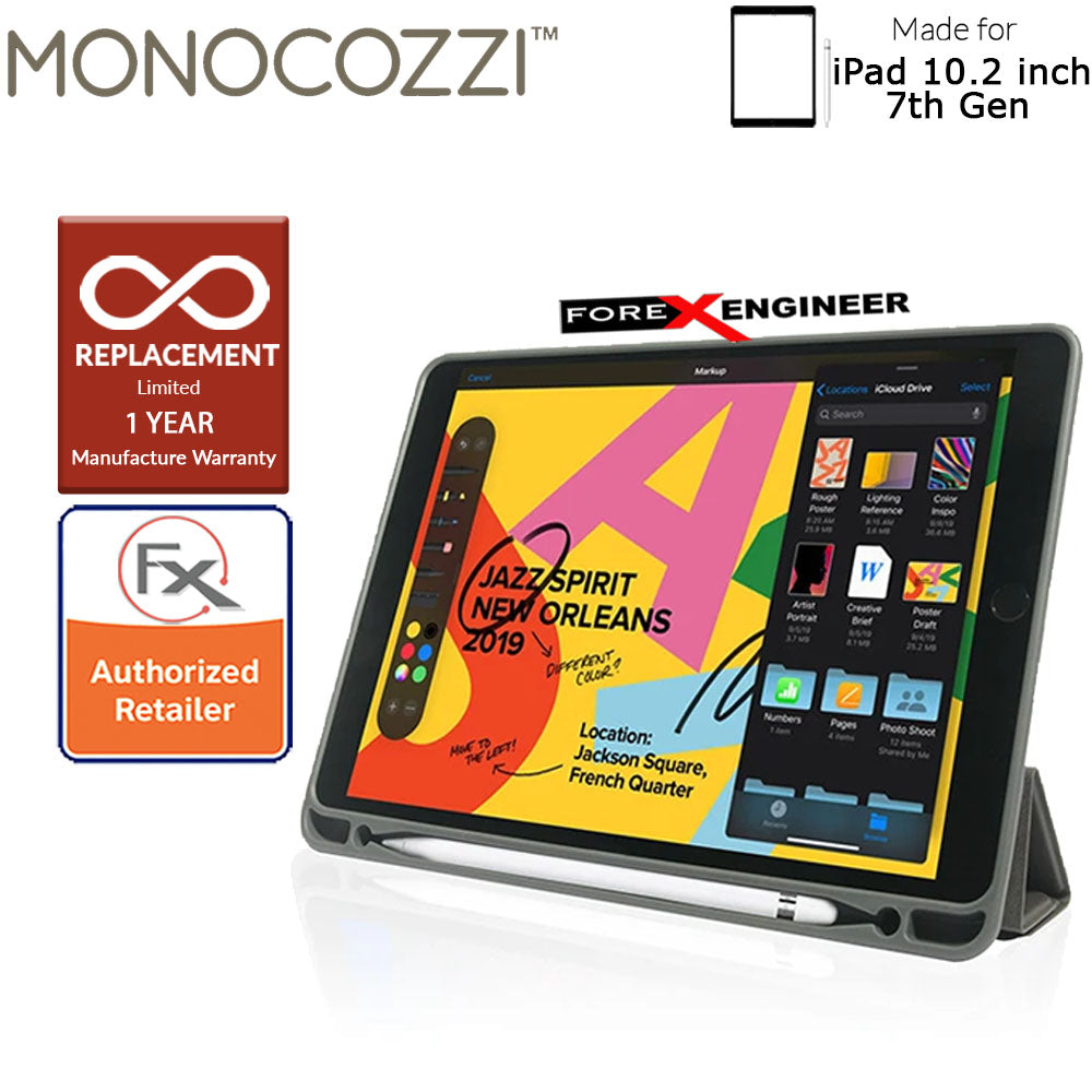 Monocozzi Lucid Plus Folio for iPad 10.2 inch ( 7th - 8th - 9th ) ( 2019 - 2021 ) with Apple Pencil Slot - Charcoal Color ( Barcode: 4895199105775 )