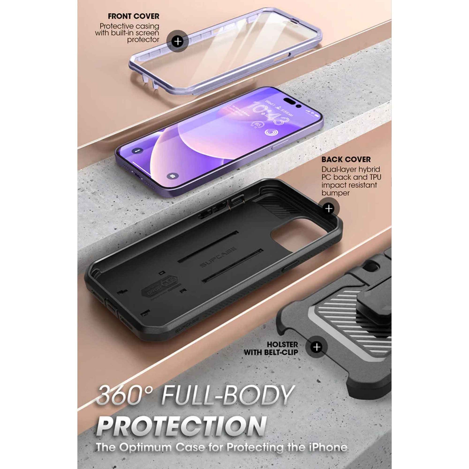 Supcase Unicorn Beetle UB PRO for iPhone 14 Plus - Rugged Case with Built-In Screen Protector - Deep Purple