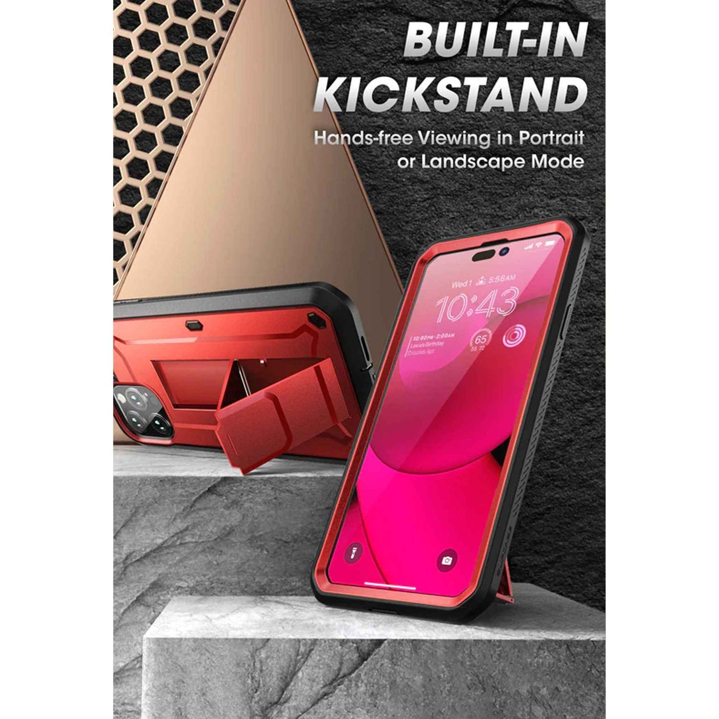 Supcase Unicorn Beetle UB PRO for iPhone 14 - Rugged Case with Built-In Screen Protector - Metallic Red