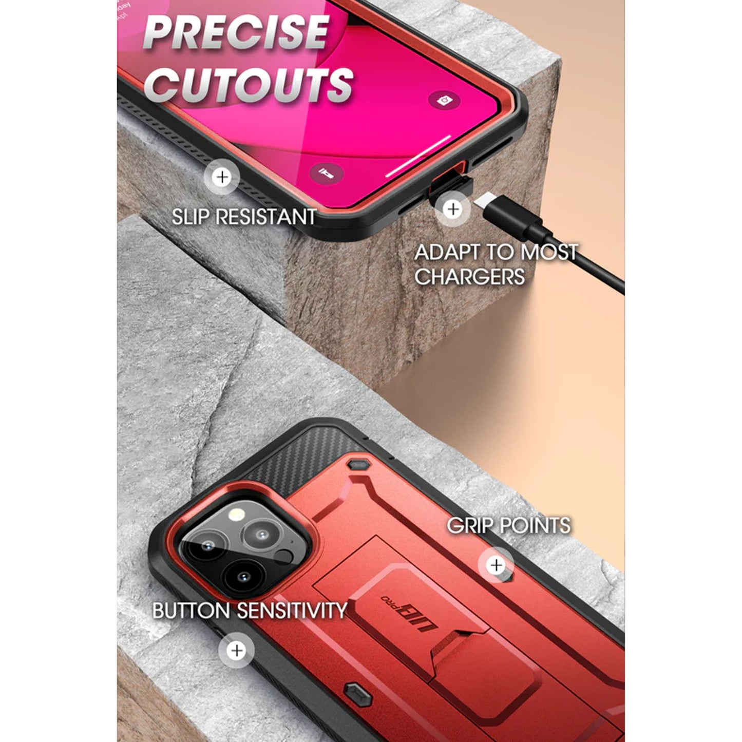 Supcase Unicorn Beetle UB PRO for iPhone 14 Pro Max - Rugged Case with Built-In Screen Protector - Metallic Red