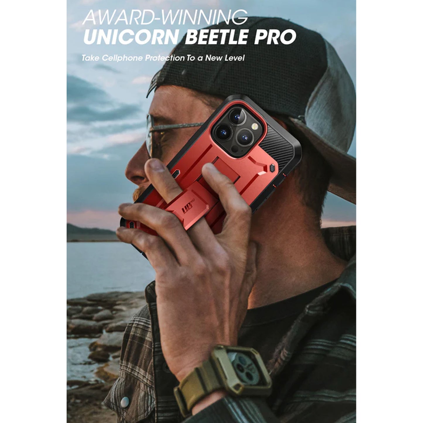 Supcase Unicorn Beetle UB PRO for iPhone 14 Pro - Rugged Case with Built-In Screen Protector - Metallic Red