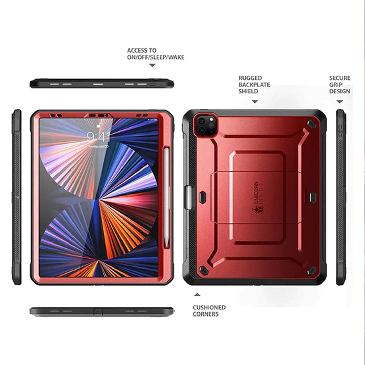 Supcase Unicorn Beetle UB PRO for iPad Pro 12.9" ( 2020 - 2021 ) with Build-in Screen Protector & Apple Pencil Holder - Metallic Red