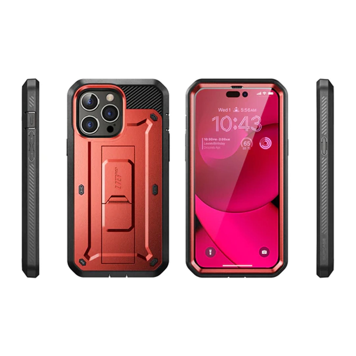 Supcase Unicorn Beetle UB PRO for iPhone 14 Pro - Rugged Case with Built-In Screen Protector - Metallic Red