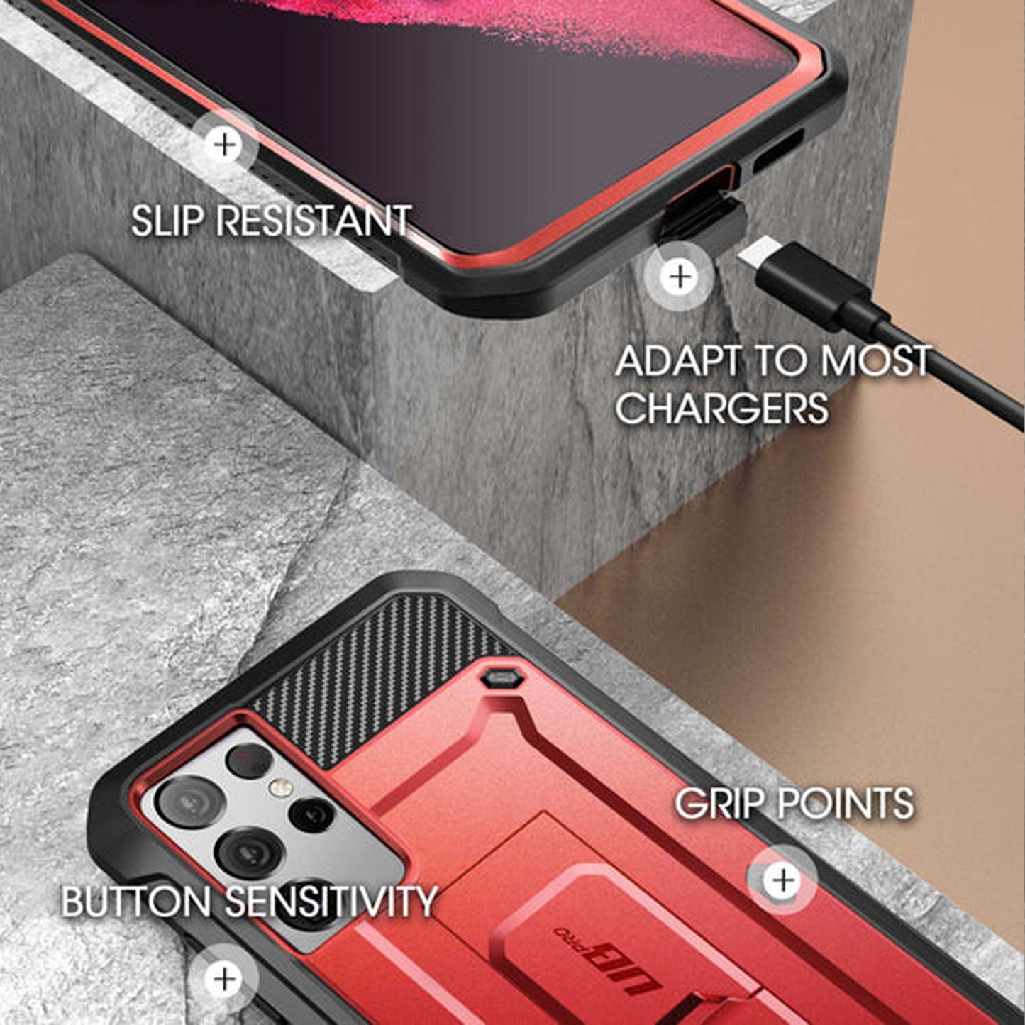 Supcase Unicorn Beetle Pro Rugged Case for Samsung Galaxy S21 Ultra - Metallic Red (Barcode: 843439136007 )