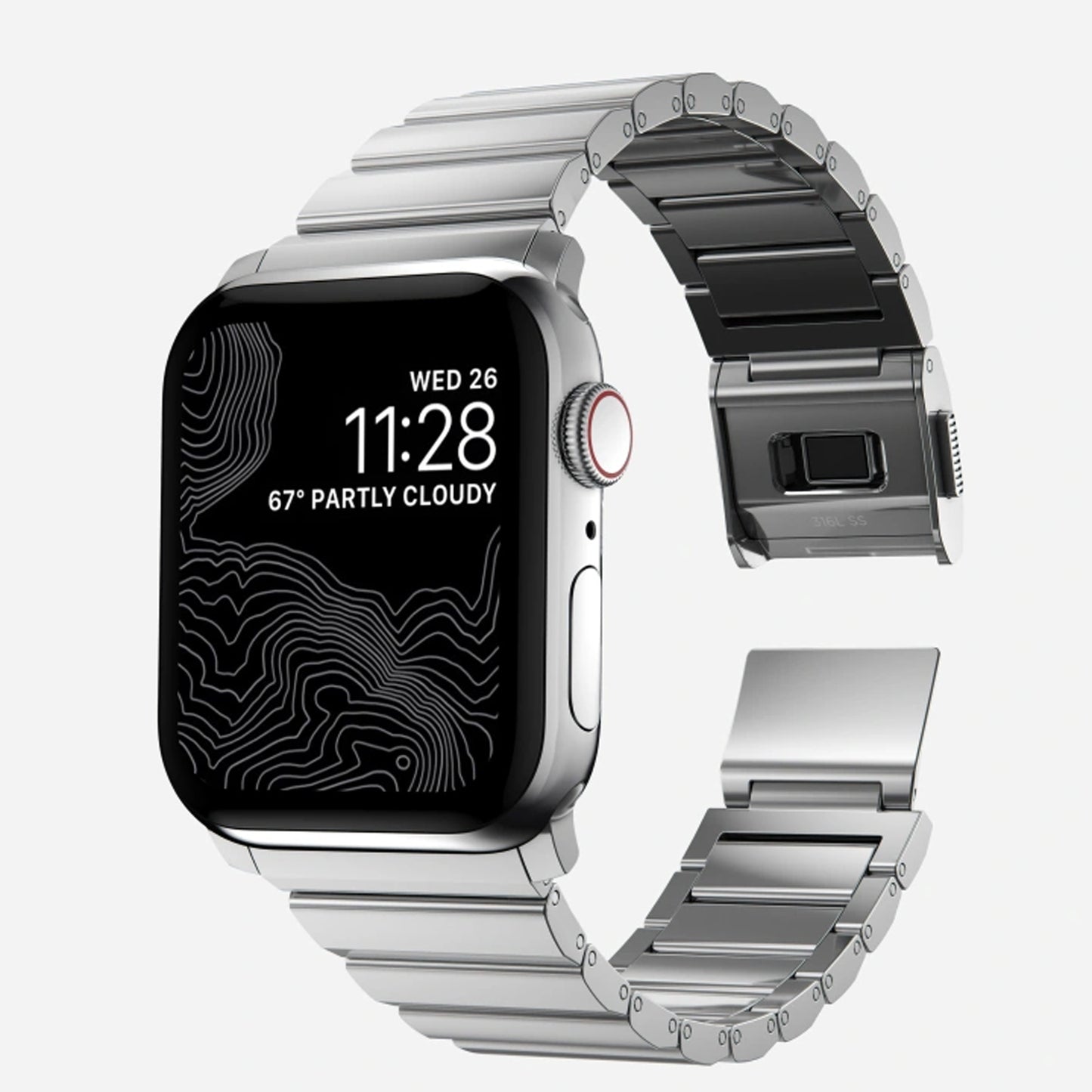 [ONLINE EXCLUSIVE] Nomad Stainless Steel Band (Version 2) for Apple Watch 41 - 40 -  38 mm (Series 8 - SE - 7 - 6 - 5 - 4 - 3 - 2 ) - Silver ( Barcode: 856500011783 )