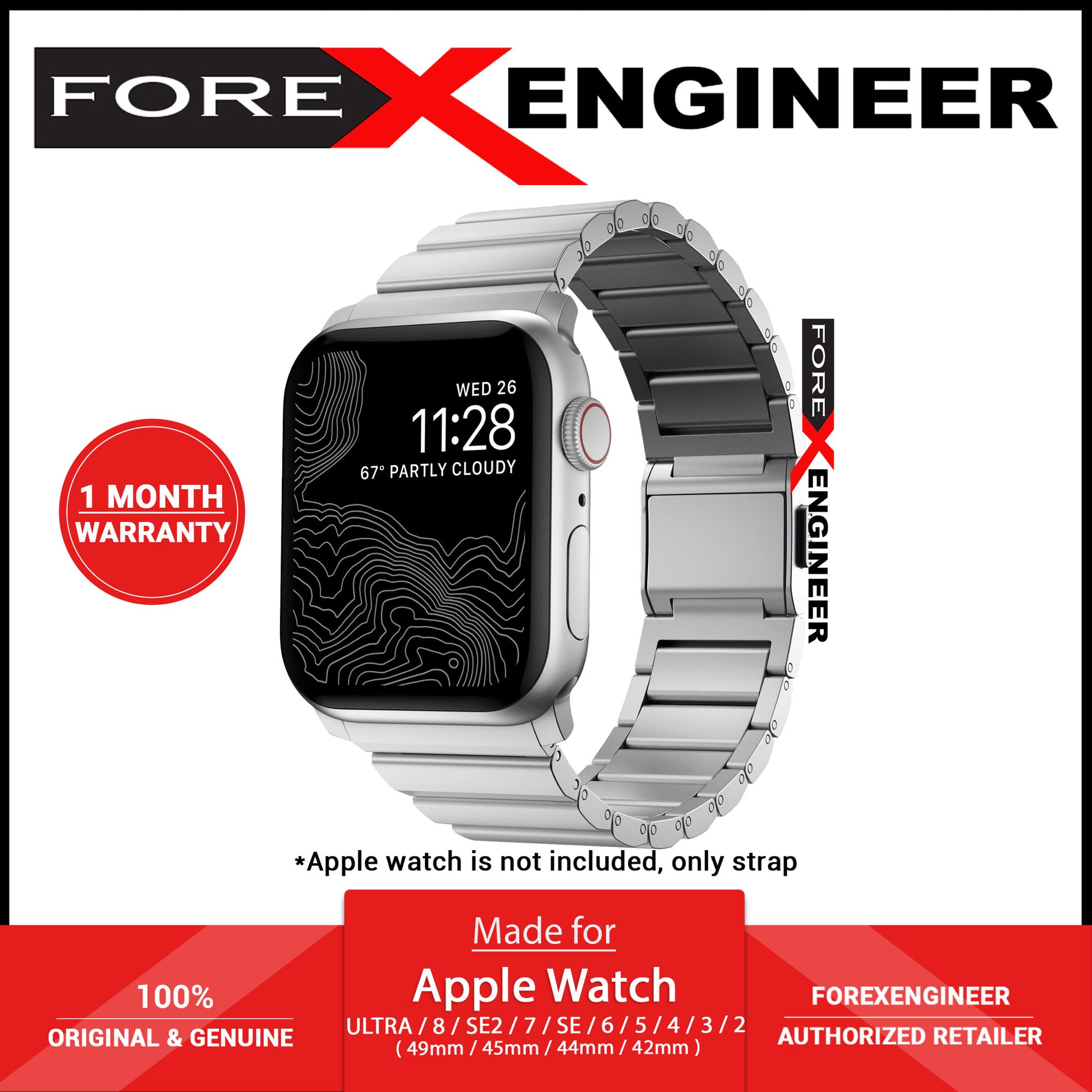Nomad Aluminium Band for Apple Watch Ultra 49mm - 45mm - 44mm - 42mm - Silver (Barcode: 856500013282 ) - Forexengineer -Malaysia- 856500013282